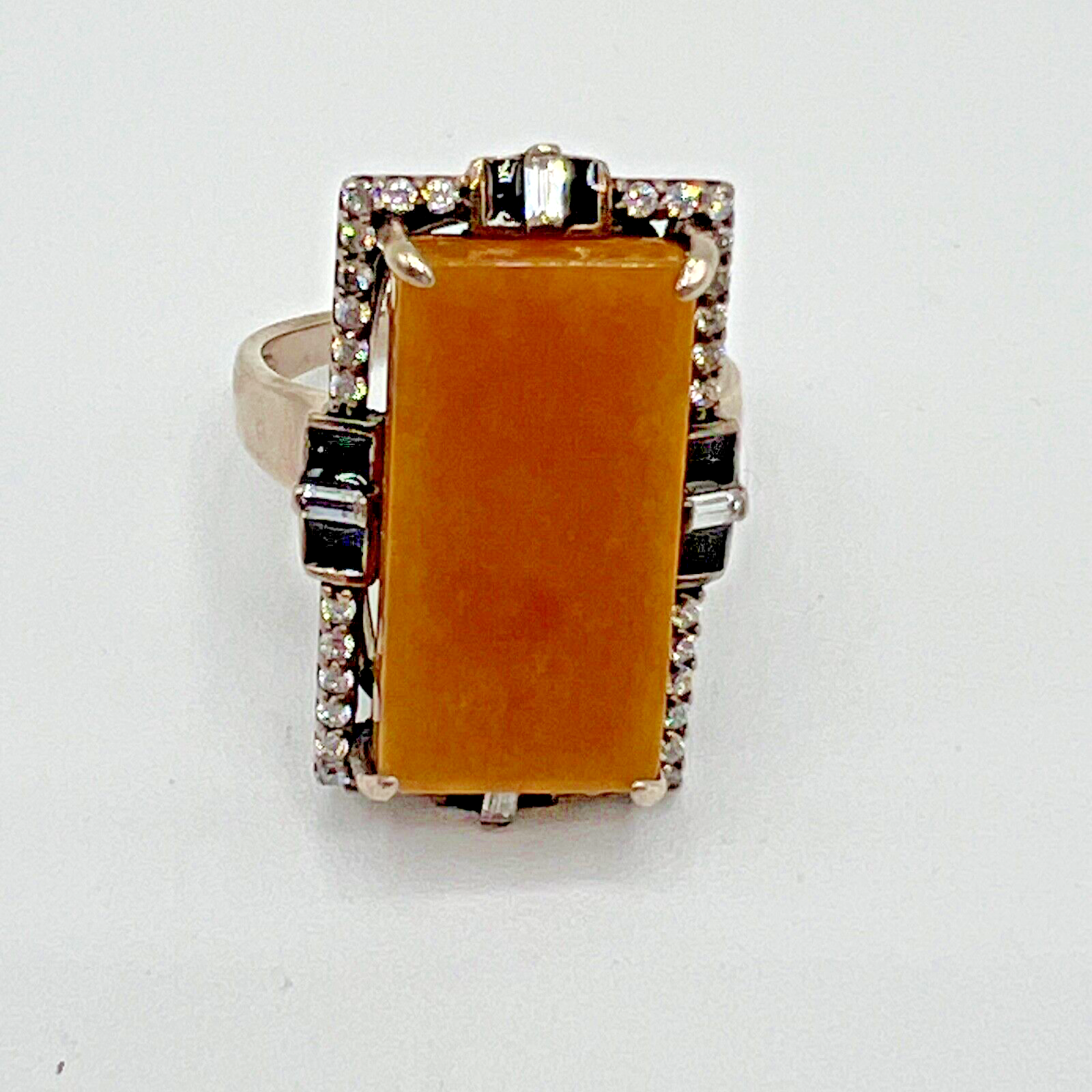 Estate Joy Sterling Silver Butterscotch Amber Cocktail Ring - Size 12.25
